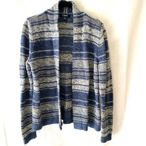 NWOT Chaps cardigan sweater like southwestern blue white stripes SZ M P